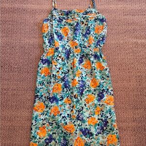 Shoshanna Floral Sleeveless Tank Dress - Orange and Blue Silk